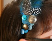 Peacock Headband - 20s flapper style  - made with turquoise/teal buttons