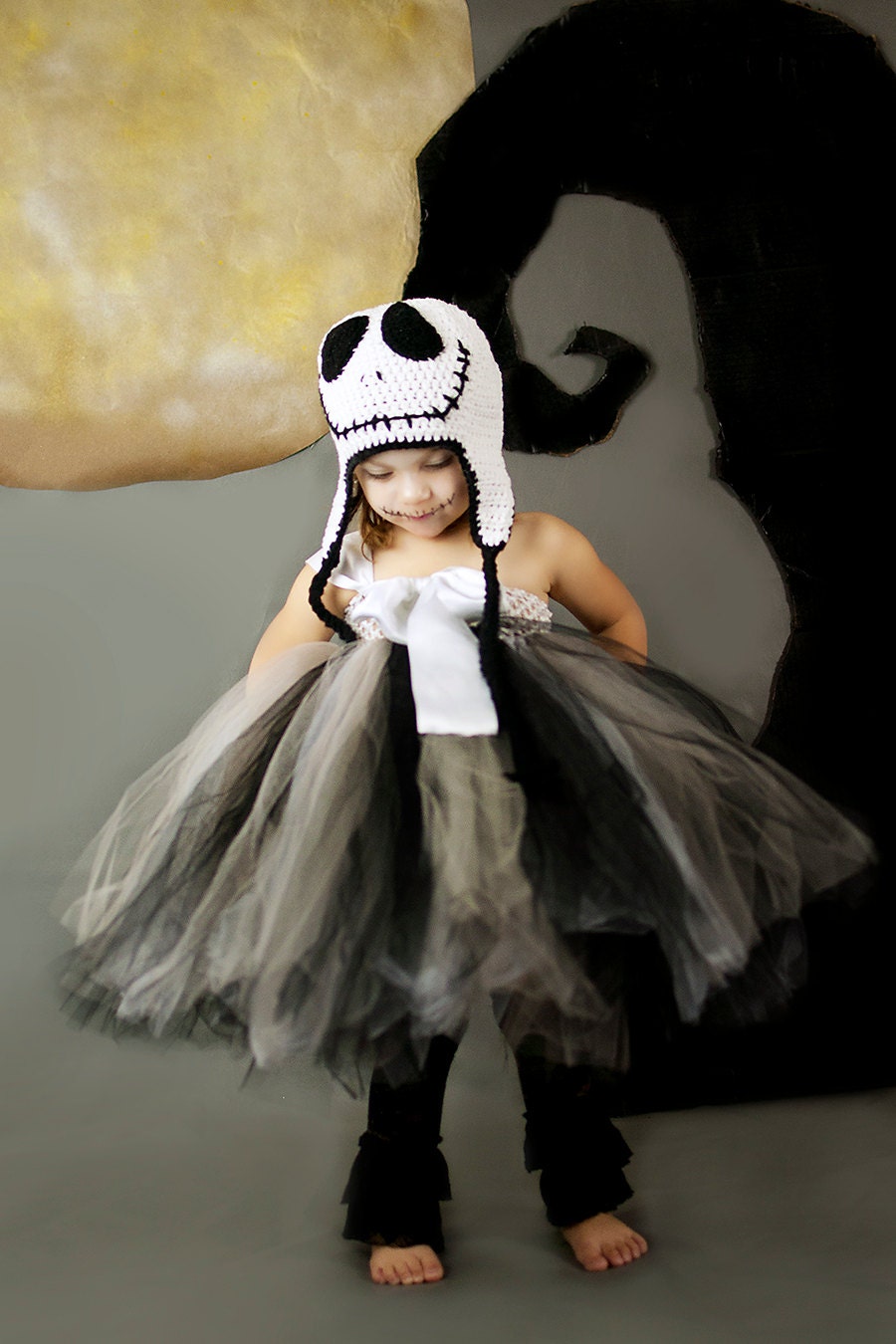 Jack Skellington Crocheted Earflap Beanie with Braids for children or adults