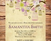Vintage Baby Shower Invitation, Vintage Birdcages Baby Shower Invitation, Boy, Girl, Vintage Baby Shower Invite, Brown, Green (Item 5139)
