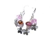 Flower Earrings - Garden Party - Opal and Metallic Rose Czech Beads - Dangle, Summer Earrings