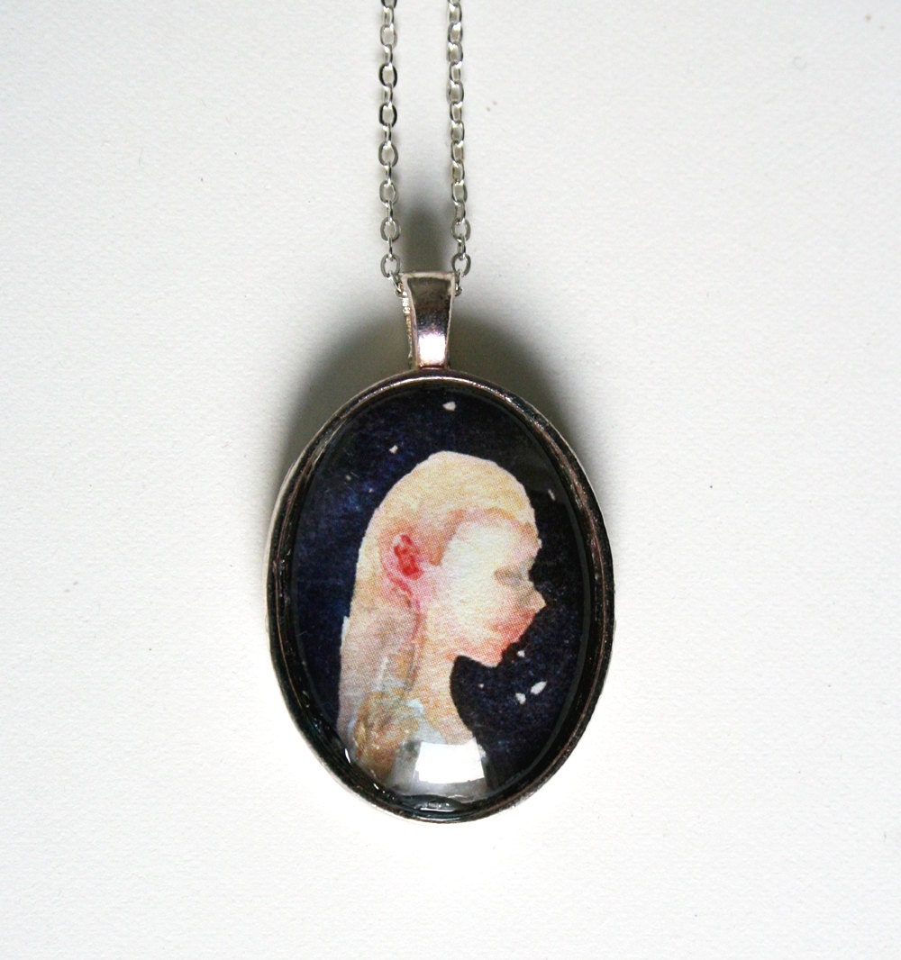 Princess cameo necklace. Watercolor pendant necklace. Fairy pendant. Wearable art jewelry.