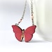 Red Butterfly necklace Wood pendant Strawberry Red white ivory black wings Gift for her Woodland jewelry Nature lover