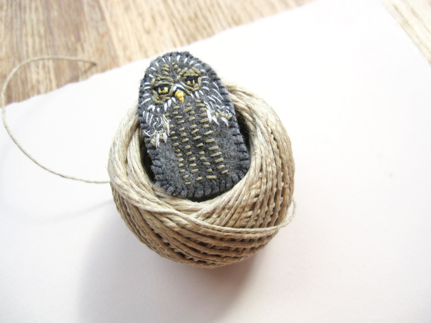 The grey owl pin, unique felt animal brooch - PoofyDove