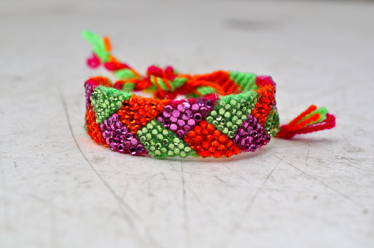 Crystal Friendship Bracelet- orange, pink,  lime green