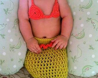 Mermaid Baby Girl Crochet Cocoon Tail and Bikini Top - Photography Prop - Halloween Costume