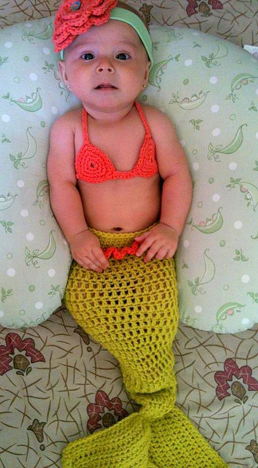 Mermaid Baby Girl Crochet Cocoon Tail and Bikini Top - Photography Prop - Halloween Costume