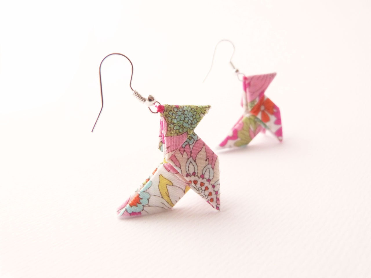 Origami earrings Flower Japanese cotton Eco-friendly jewelry