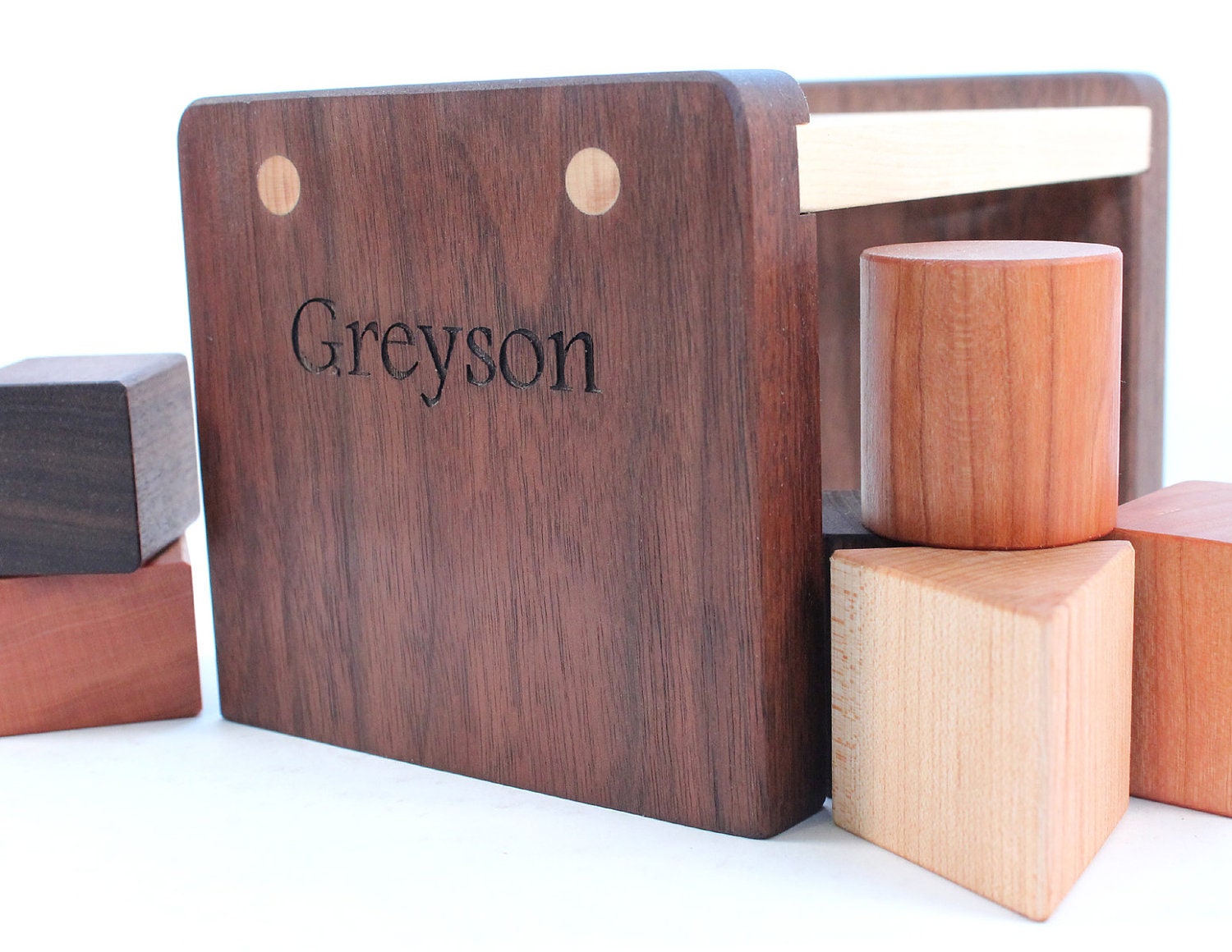 personalized shape sorting toy - an heirloom educational wooden toy, baby and toddler, sustainable hardwoods with homegrown organic finish