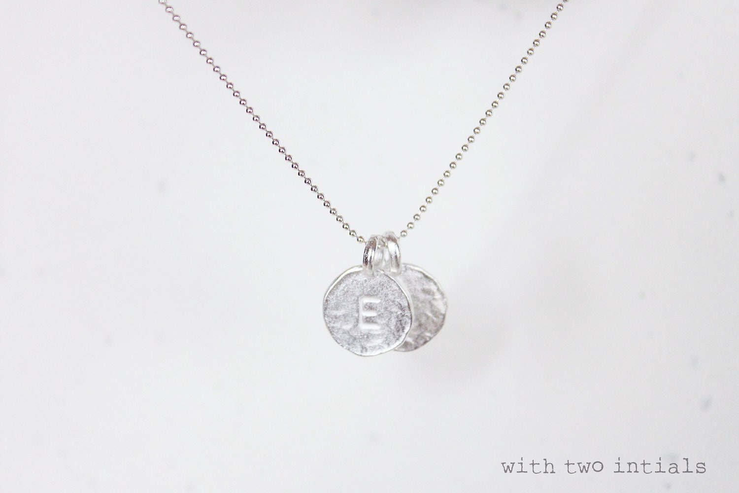 Monogram Initial Circle Sterling Silver Necklace - personalized silver custom letter disc necklace