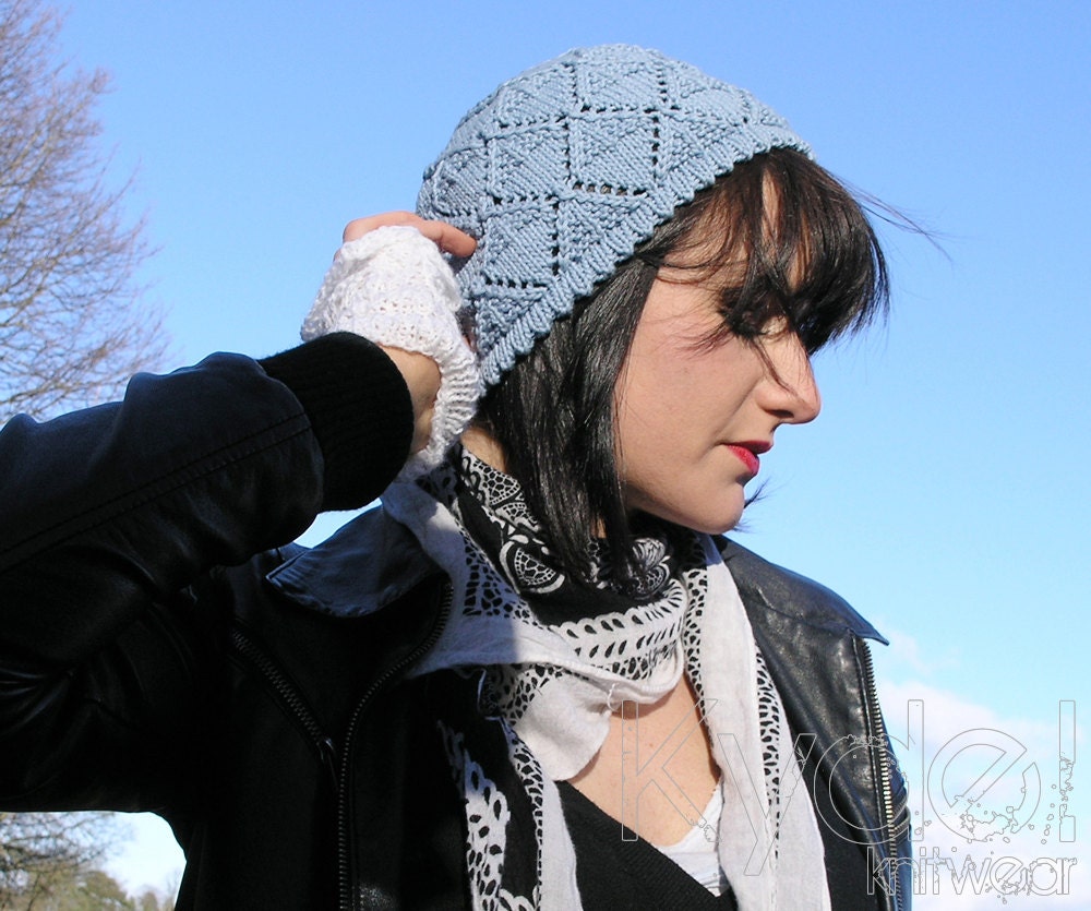 Hat Beret Tam Blue Slouchy Slouched Lace Lacy Womens Winter Accessories Fall Autumn Fashion Spring