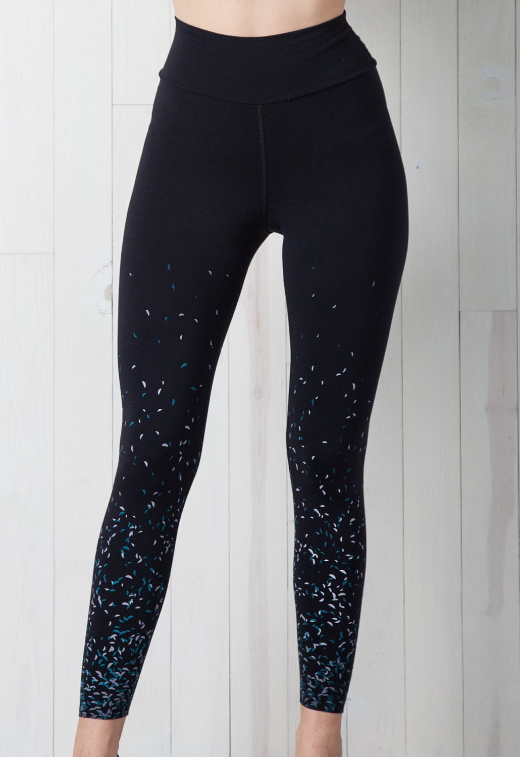 Leaves Leggings Jade and White
