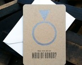 Will You Be My Maid of Honor Card - letterpress wedding cards on kraft paper