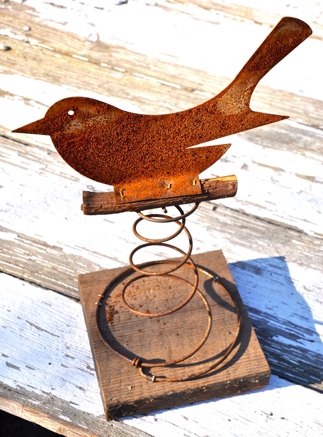 Metal bird on springs - CrescentPond