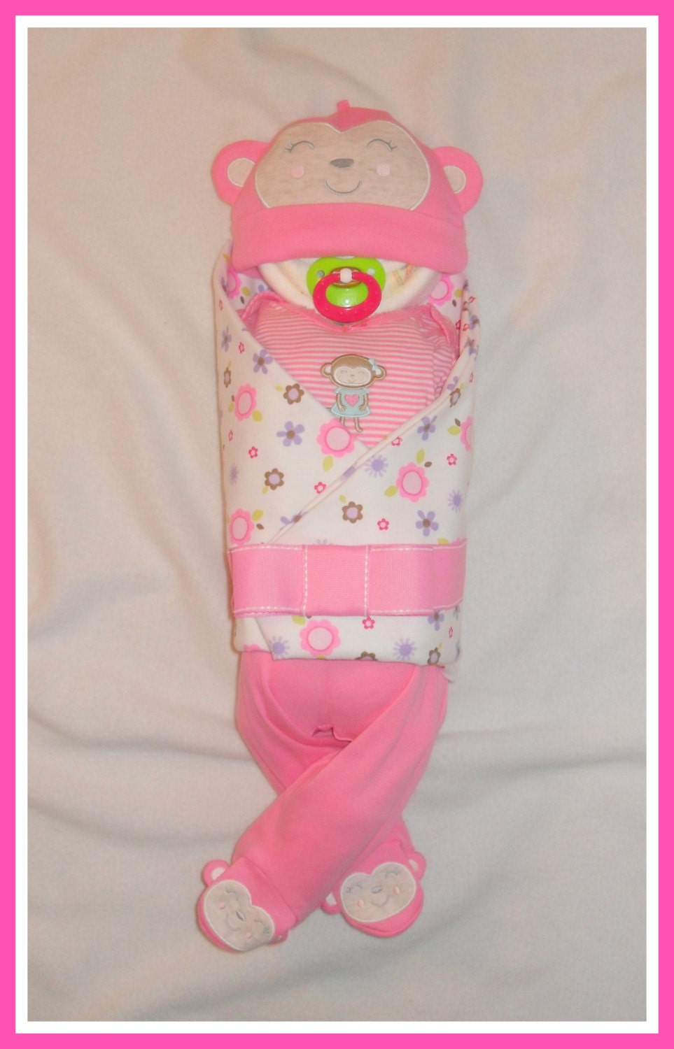 25 Piece PINK Girl MONKEY  Diaper Baby-GORGEOUS Jungle Theme Baby Shower Centerpiece Idea