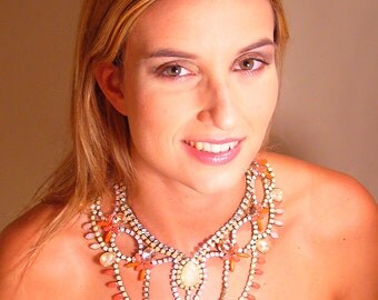 Statement One of a Kind Bridal (or not) Pastel/Nude Handpainted Vintage Rhinestone Necklace -  Tangerine Bliss (EXAMPLE)