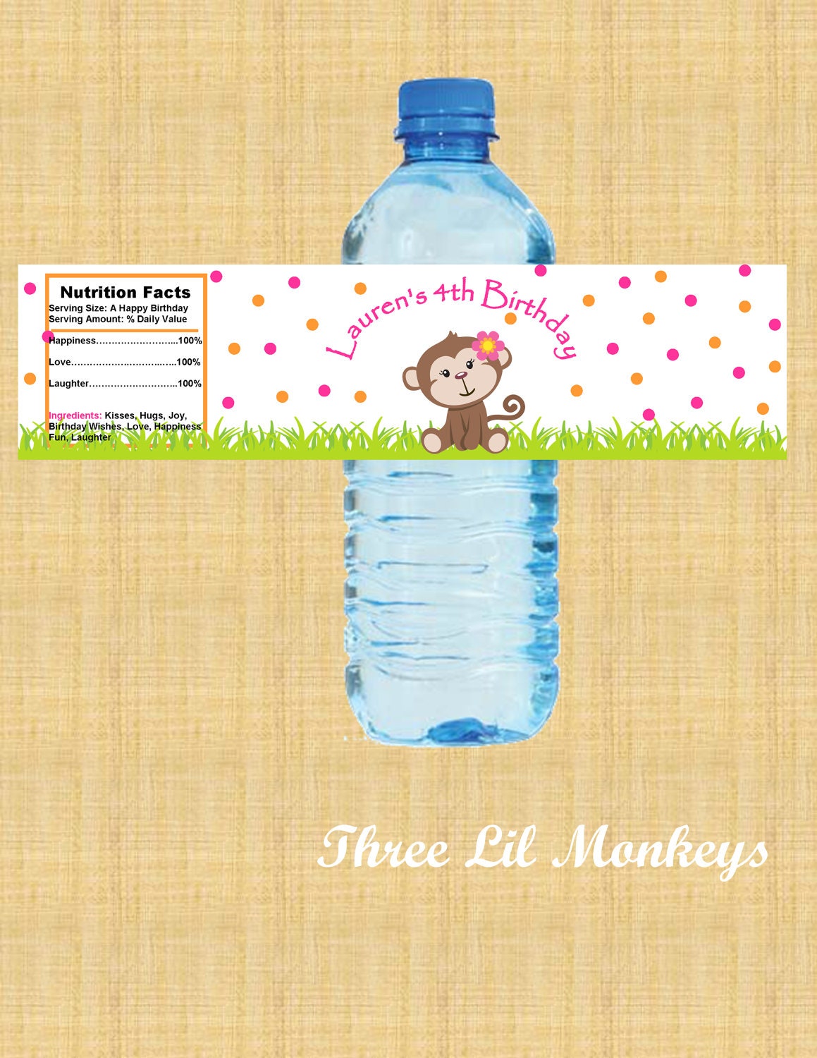 Girl Monkey Water Bottle Labels Il_170x135