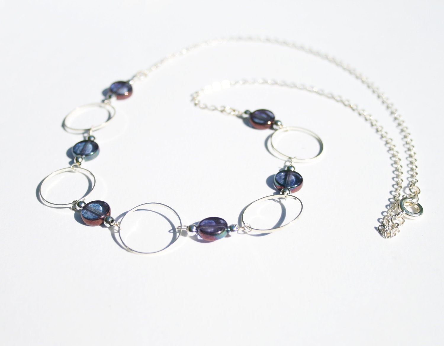 Purple and Silver Circle Necklace - UK Seller - Ready to Ship