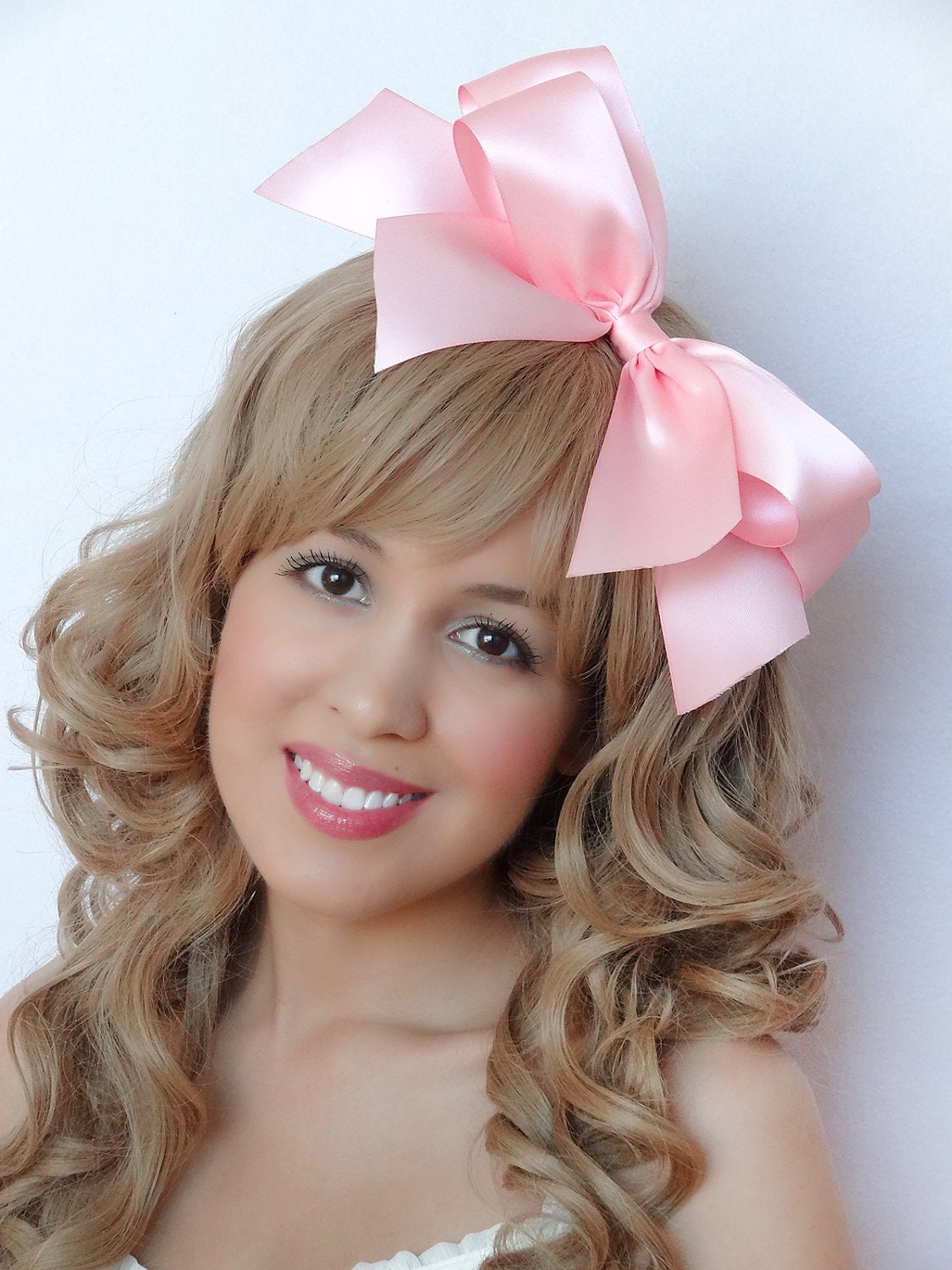 Huge Hair Bow Powder Pink Hair Bow Clip Pastel bow lolita kawaii sweet fancy wedding bridal bridesmaids bow romantic fairytale cosplay bow
