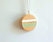 painted wood leaf pattern necklace -mint and white