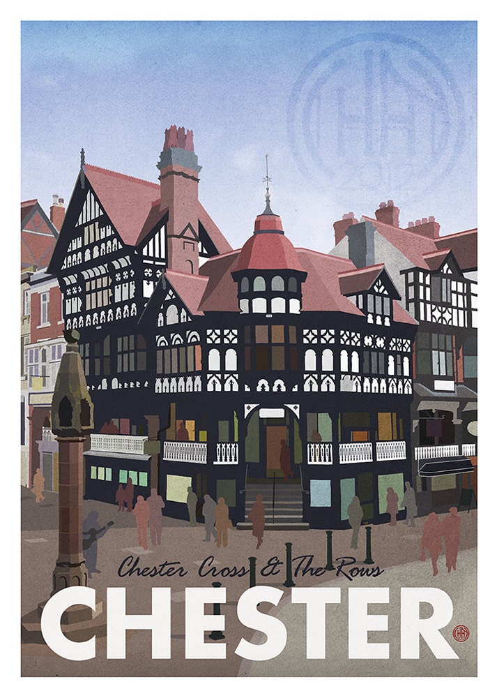 Retro Style Chester High Cross and The Rows Print - A3