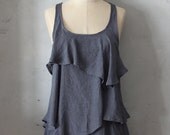 RAIN - Romantic gray flowy tier blouse // tunic // tank top // racerback // charcoal grey // sleeveless