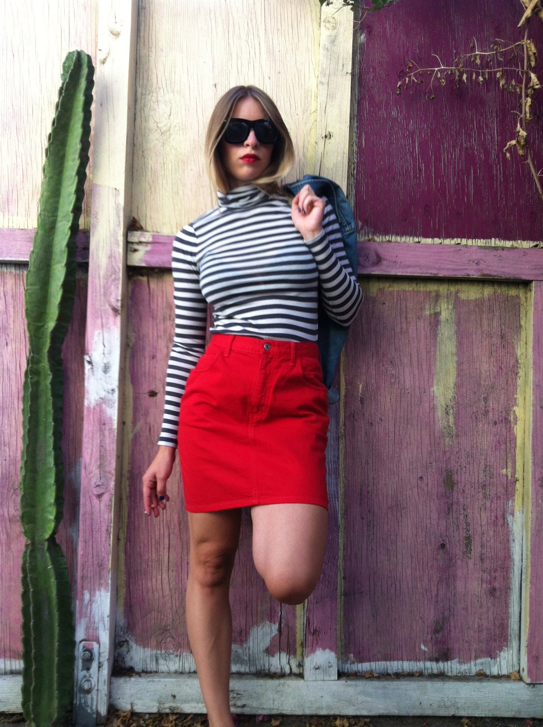 Vintage Guess Red Mini Lolita MOD New Wave 80s 90s Skirt Mini Denim Jeans 4 - 6
