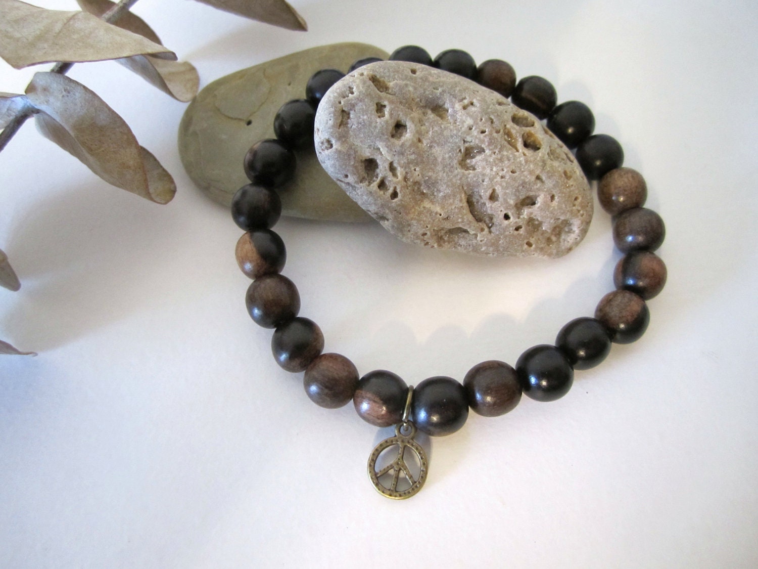 Unisex Wood Bead Stretch Bracelet - "Tiger Ebony"