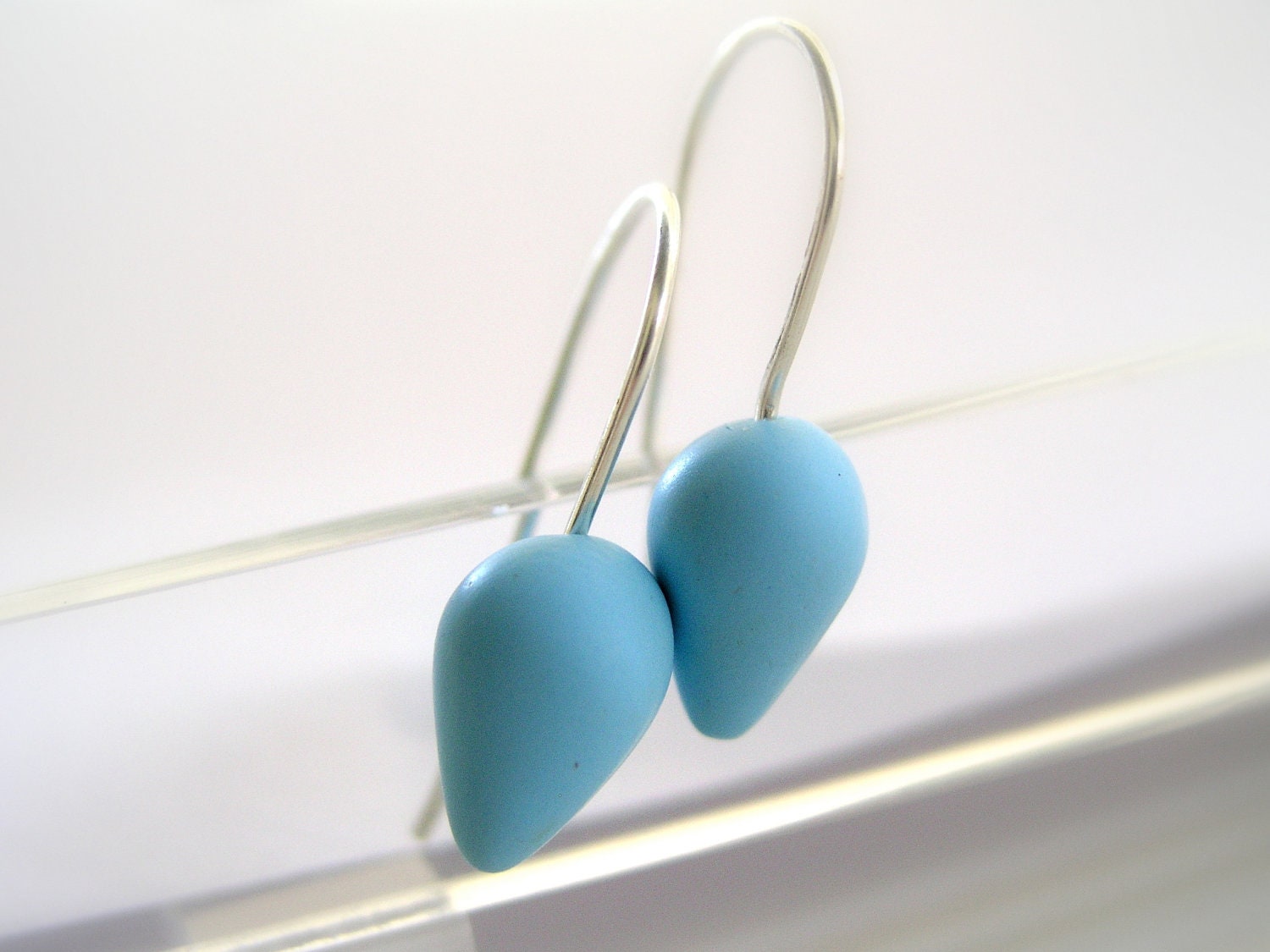 Sky blue drop earrings, polymer clay. Sterling filled earwires
