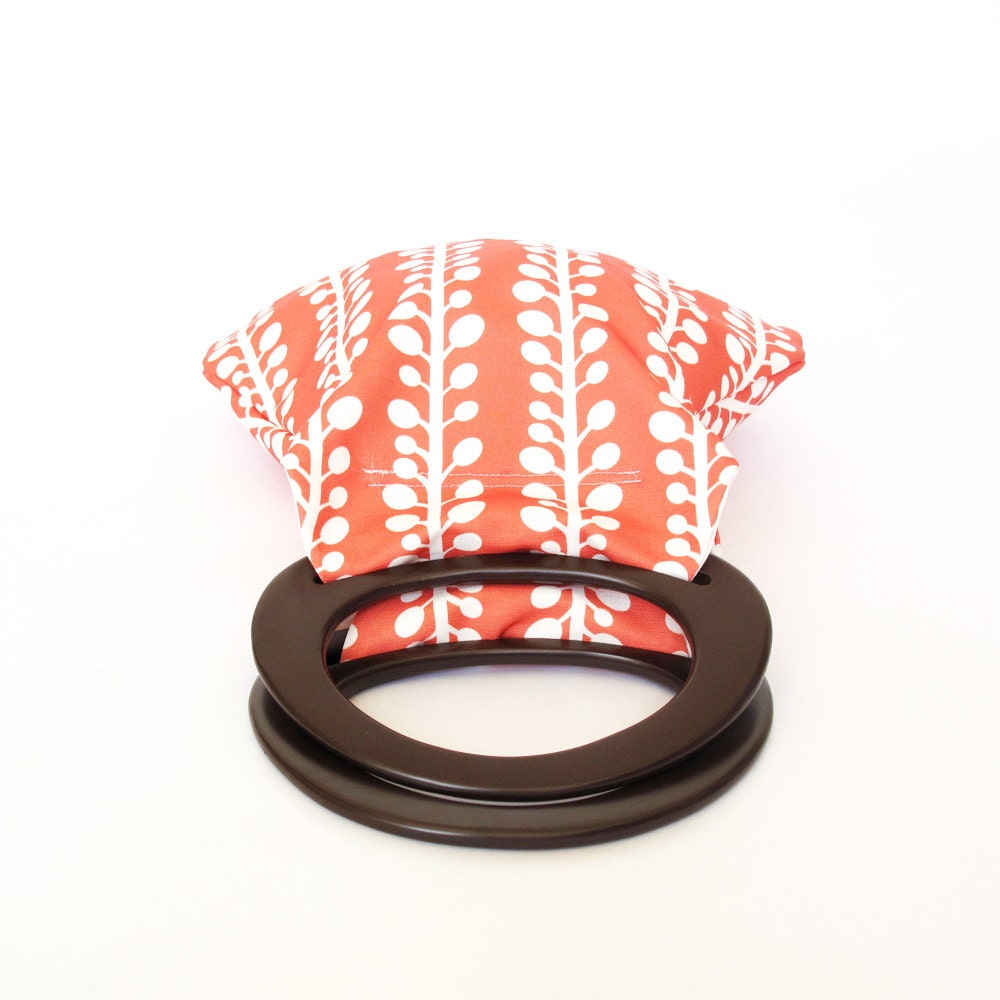 Vintage Inspired Wooden Handle Purse- Coral Orchid Vines Print