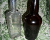 SAlE 20% Off Vintage Brown Amber Glass Beer/Soda Bottle and Clear Apothecary Medicine Bottle Both 4 USD