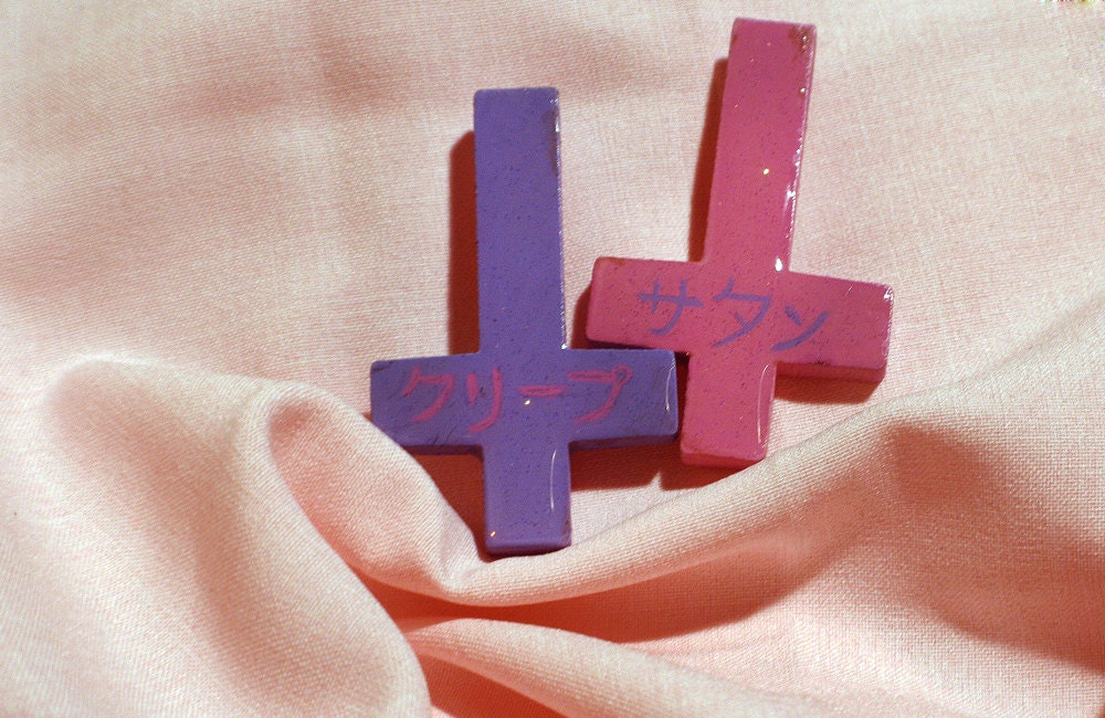 Hand painted wooden inverted cross pins