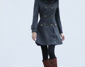 Dark Grey Jacket Cashmere Hooded Coat Double breasted Hoodie Wool Coat Winter Jacket - Custom Made - NC427