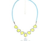 Neon Yellow Teardrop Crystal Bib on Braided Rainbow Cord