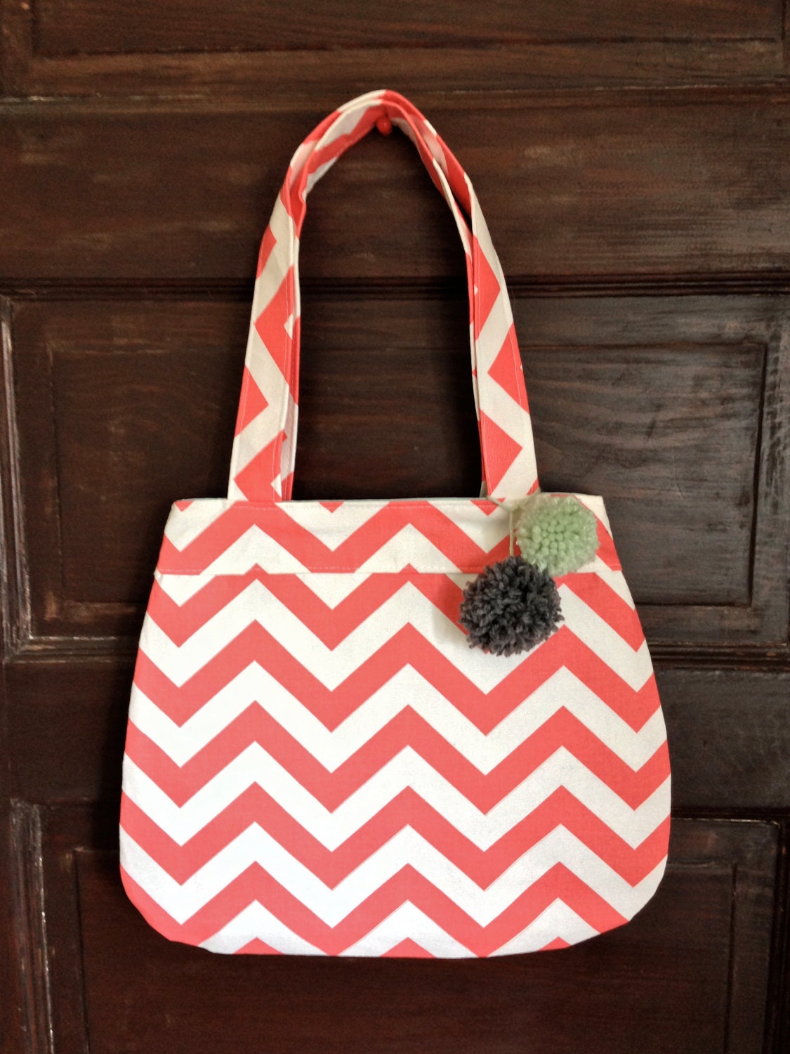 Chevron Pom Pom Tote
