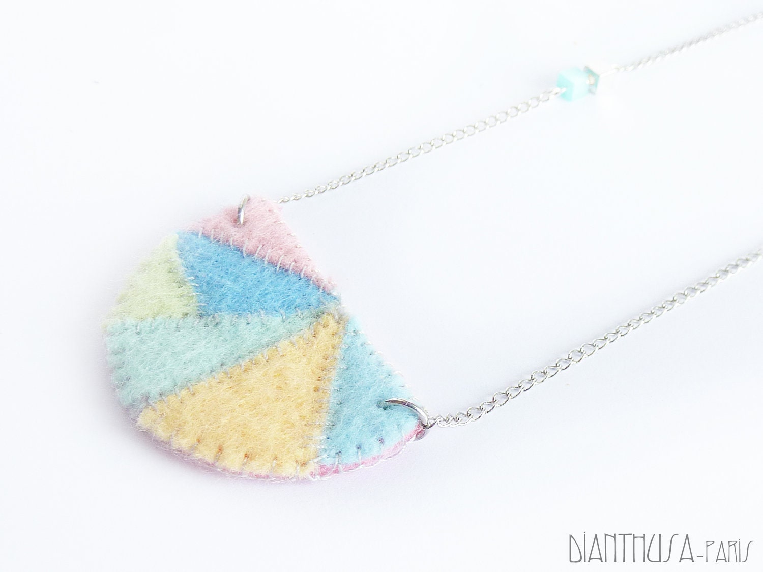 Semi circular & triangles bib necklace in pastel tones. Geometrical felted necklace
