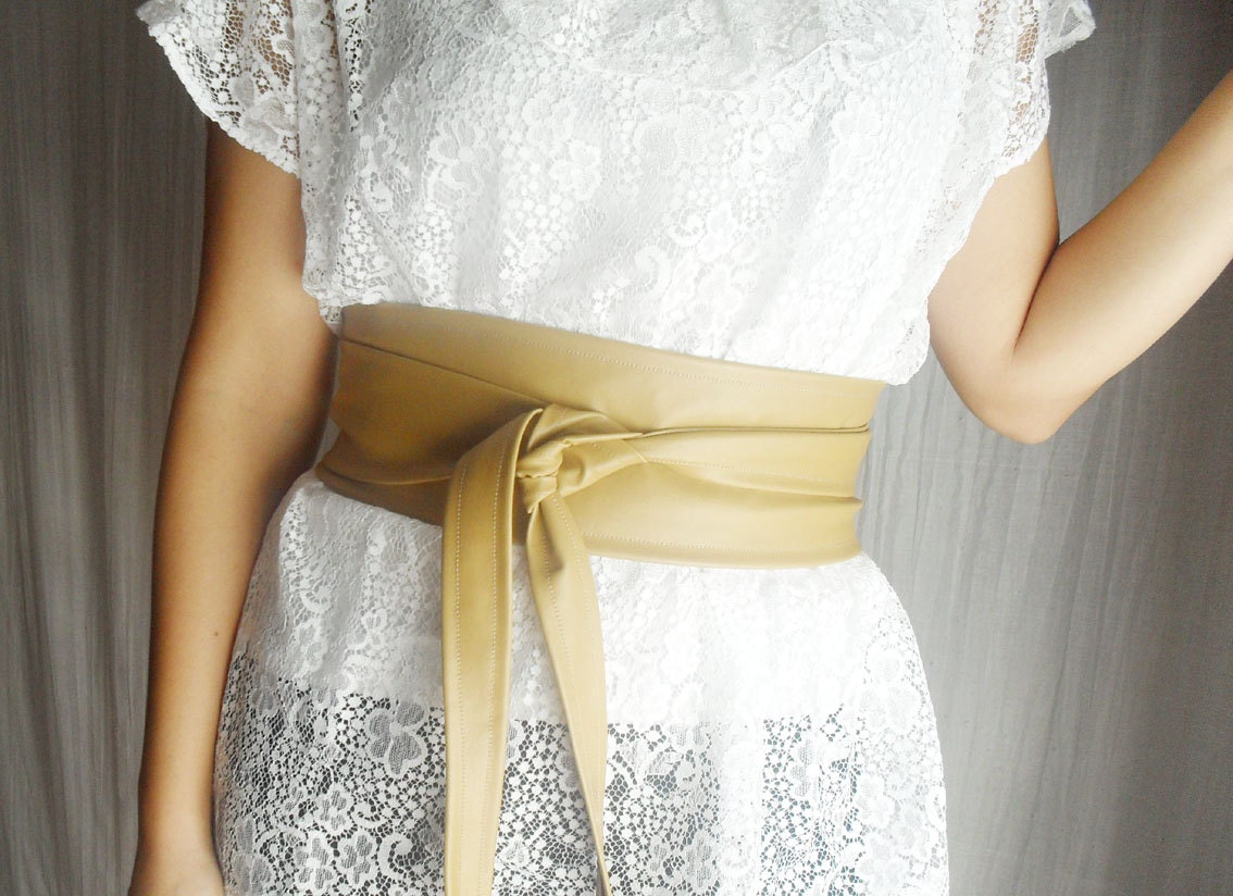 Obi belt ecru vegan leather - beige obi belt wide wrap waist belt for women