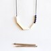 RESTOCK geometric, tribal, brass, white bone, czech beads and black rope, long, beaded necklace