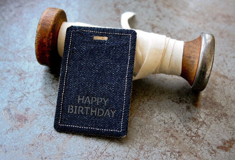 HAPPY BIRTHDAY Denim Gift Tags - Set of 12 - Handmade from Salvaged Fabric