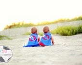 Twin Superhero Cape Set - 1st First Birthday Outfit - Personalized with Child's Initial - littlehbigstyle