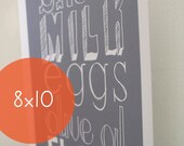 8x10 Kitchen Art Print of Basic Grocery List with Handlettering
