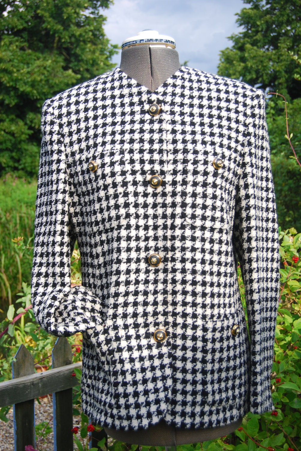 Vintage 100% Wool Womens Houndstooth Jacket - Blazer- UK Size 12 - 36-38"