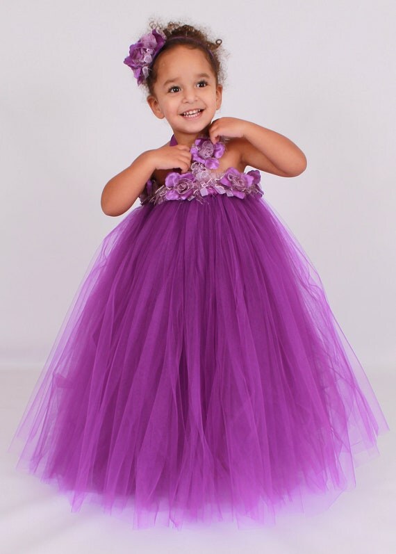 Flower Girl Tutu Dress - Purple Pizzazz - 12 Month to 2 Toddler Girl Il_570xn