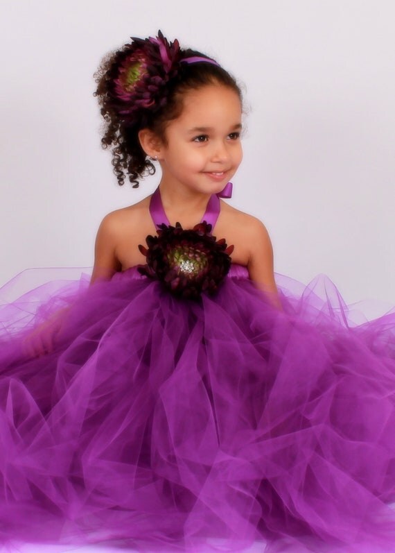 Flower Girl Tutu Dress - Precious Purple - 7-8 Youth Girl Il_570xn