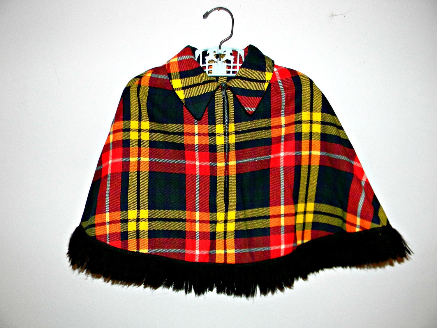 Childs Tartan Plaid Cape Poncho Caplet Zip Front