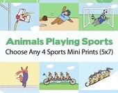 Sports Nursery Art - Football, Soccer, Basketball, Baseball, Tennis (4 Kids Wall Art Prints)
