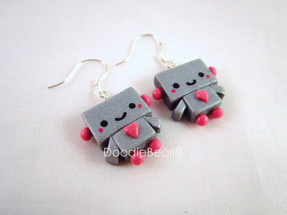 Robot Kawaii Polymer Clay Dangle Earrings