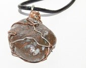Wire wrapped red beach stone pendant necklace