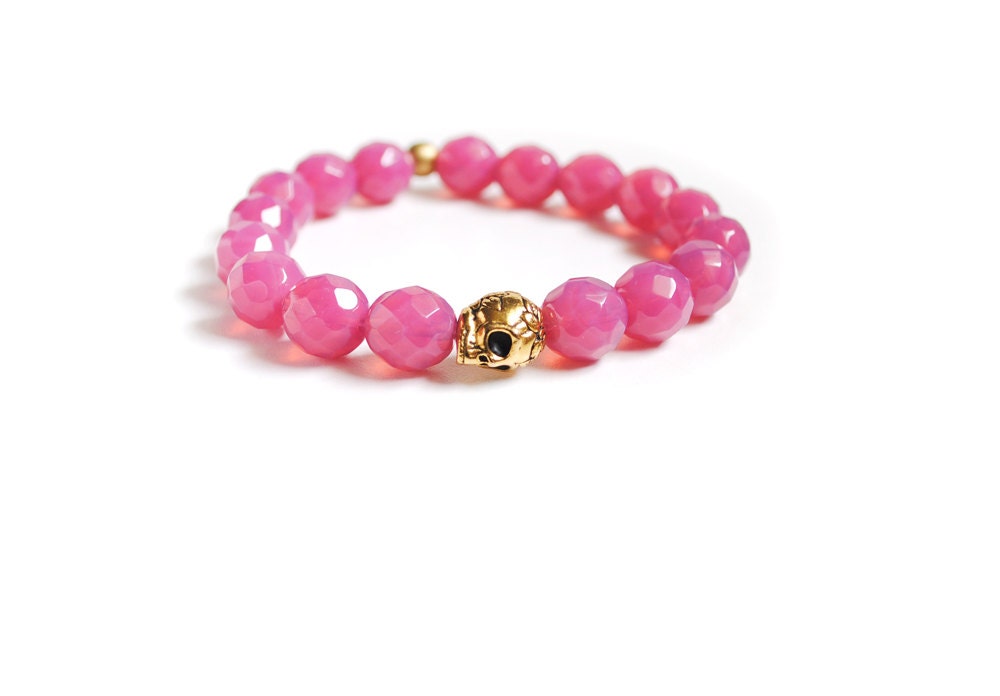 Pink and Gold Skull Bracelet - 22kt