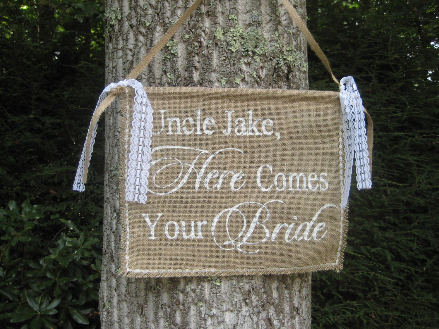 Burlap Here Comes The Bride Banner Rustic Wedding Sign Personalized Burlap