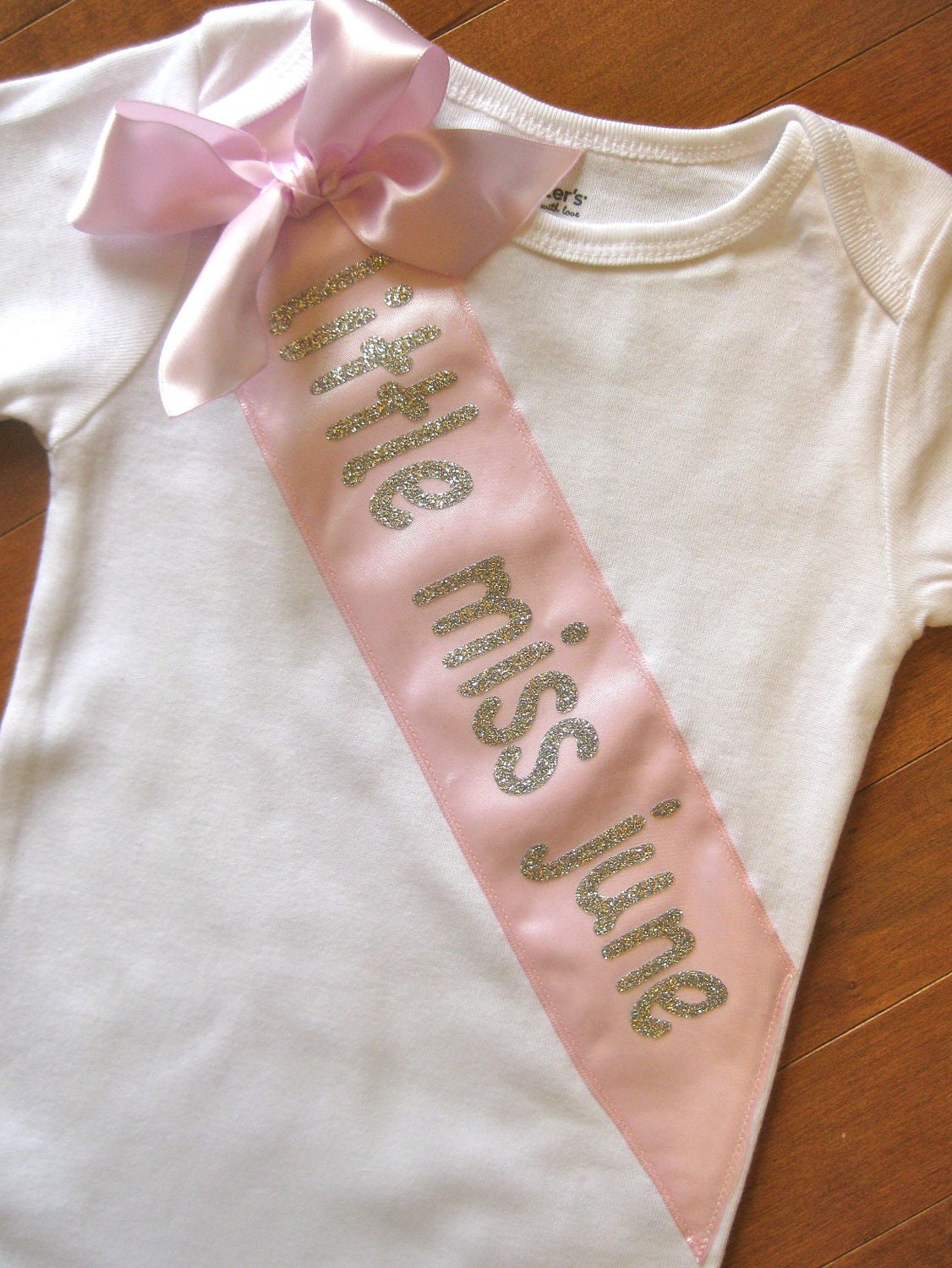 Baby Girl Faux Pageant Sash Birthday Special Occasion Little Miss Onesie Custom Personalized 3 6 9 12 18 24 month